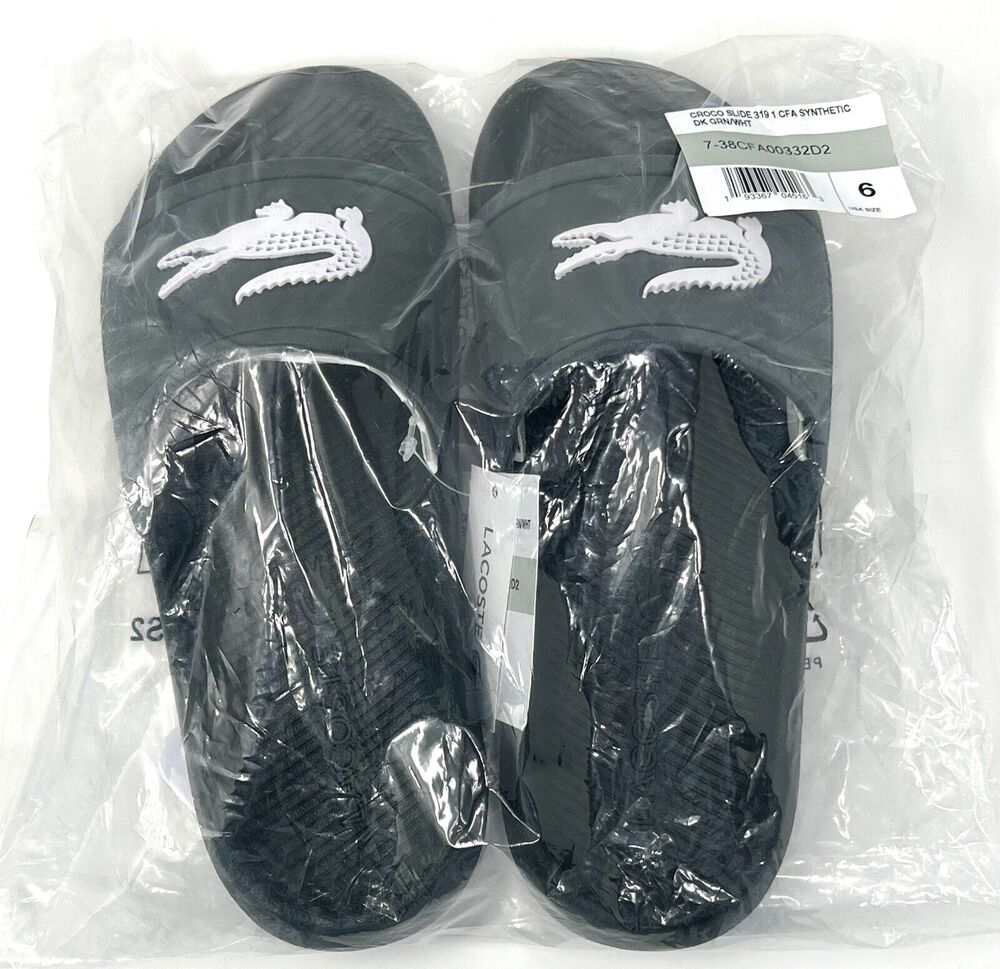 Lacoste Womens Size 6 BIG CROC Slides 319 GREEN / WHITE Sandals NWT In Bag